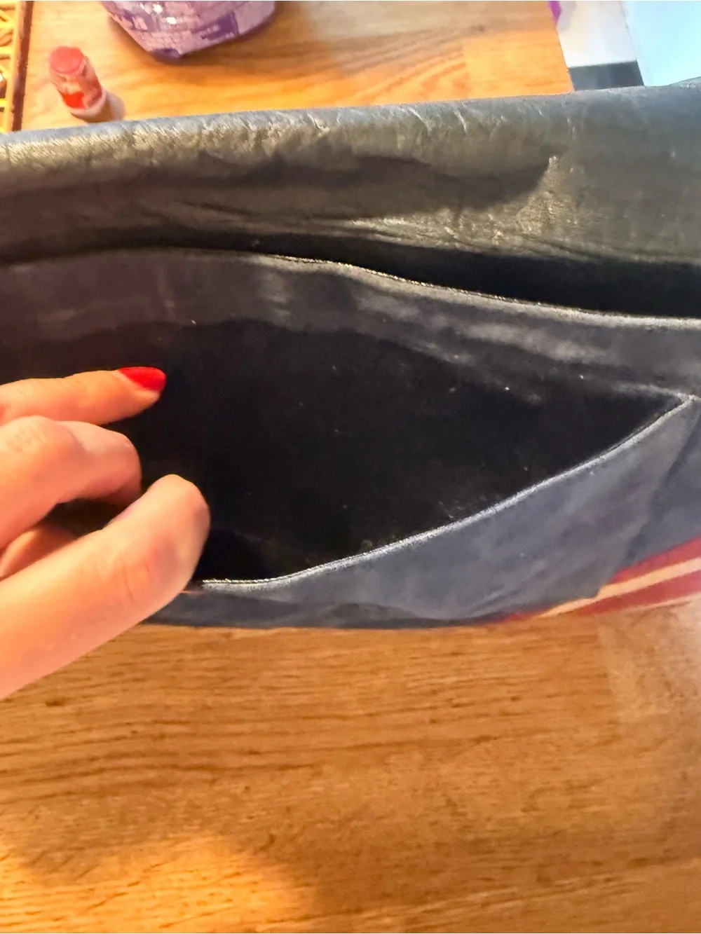 Vintage Suede Envelope Clutch in Navy, Red & Cream